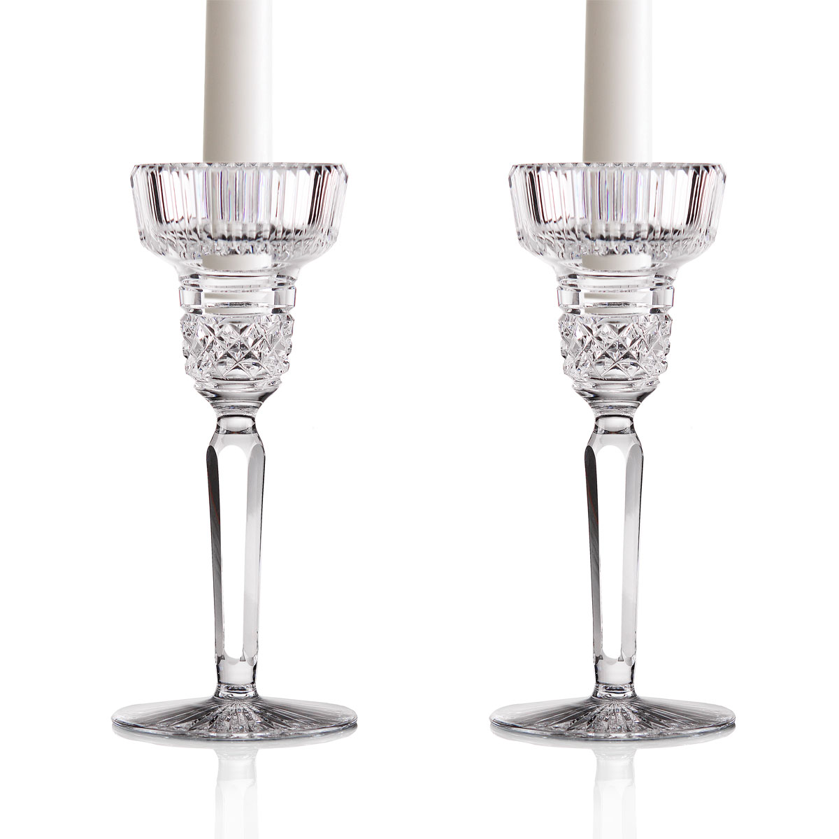 Cashs Ireland Cooper 7" Crystal Candlesticks, Pair