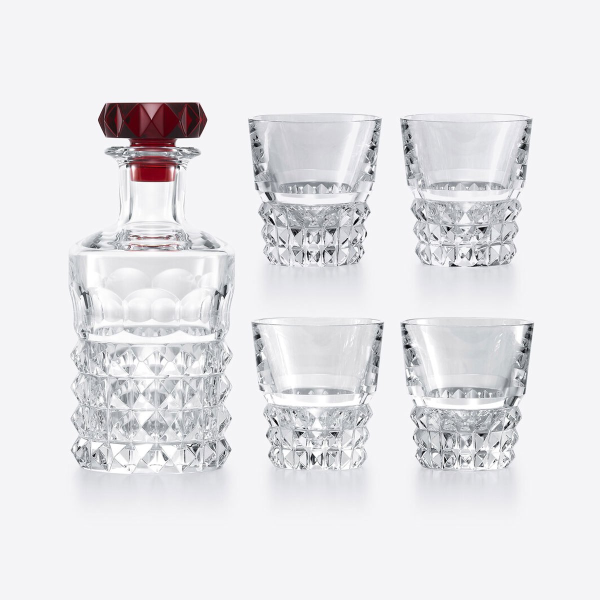 Baccarat Crystal Louxor 4 Tumblers and Decanter Bar Set, Red