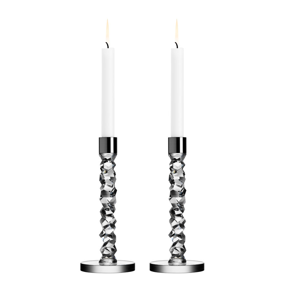 Orrefors Carat 9 1/2" Crystal Candlestick, Pair