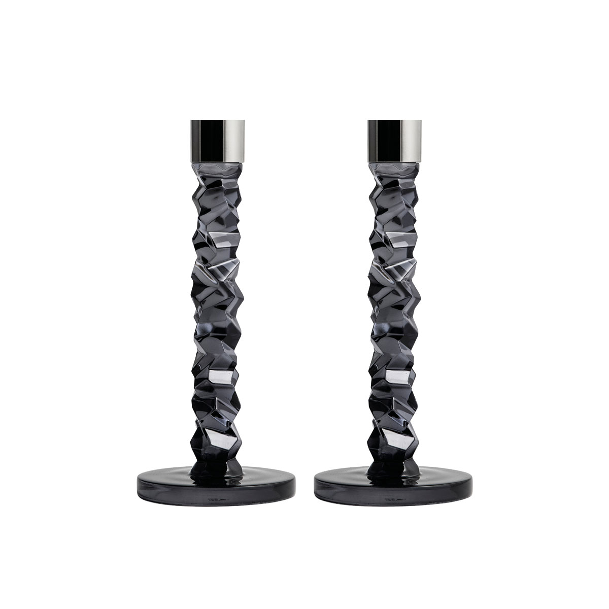 Orrefors Carat Graphite 10" Candlestick Medium, Pair