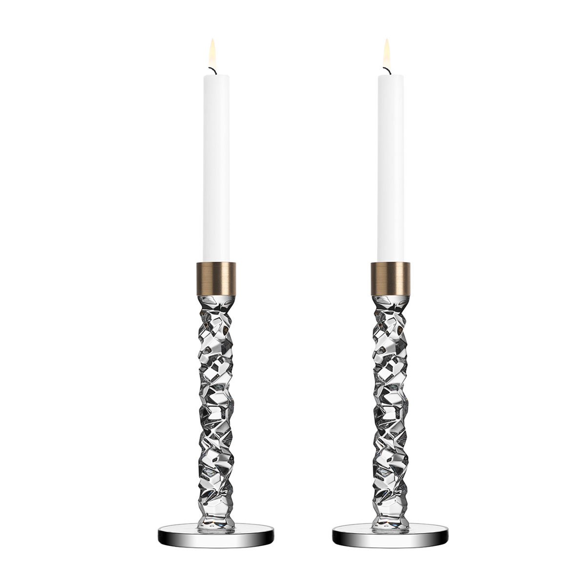 Orrefors Carat Brass Small 7 1/4" Candlesticks, Pair