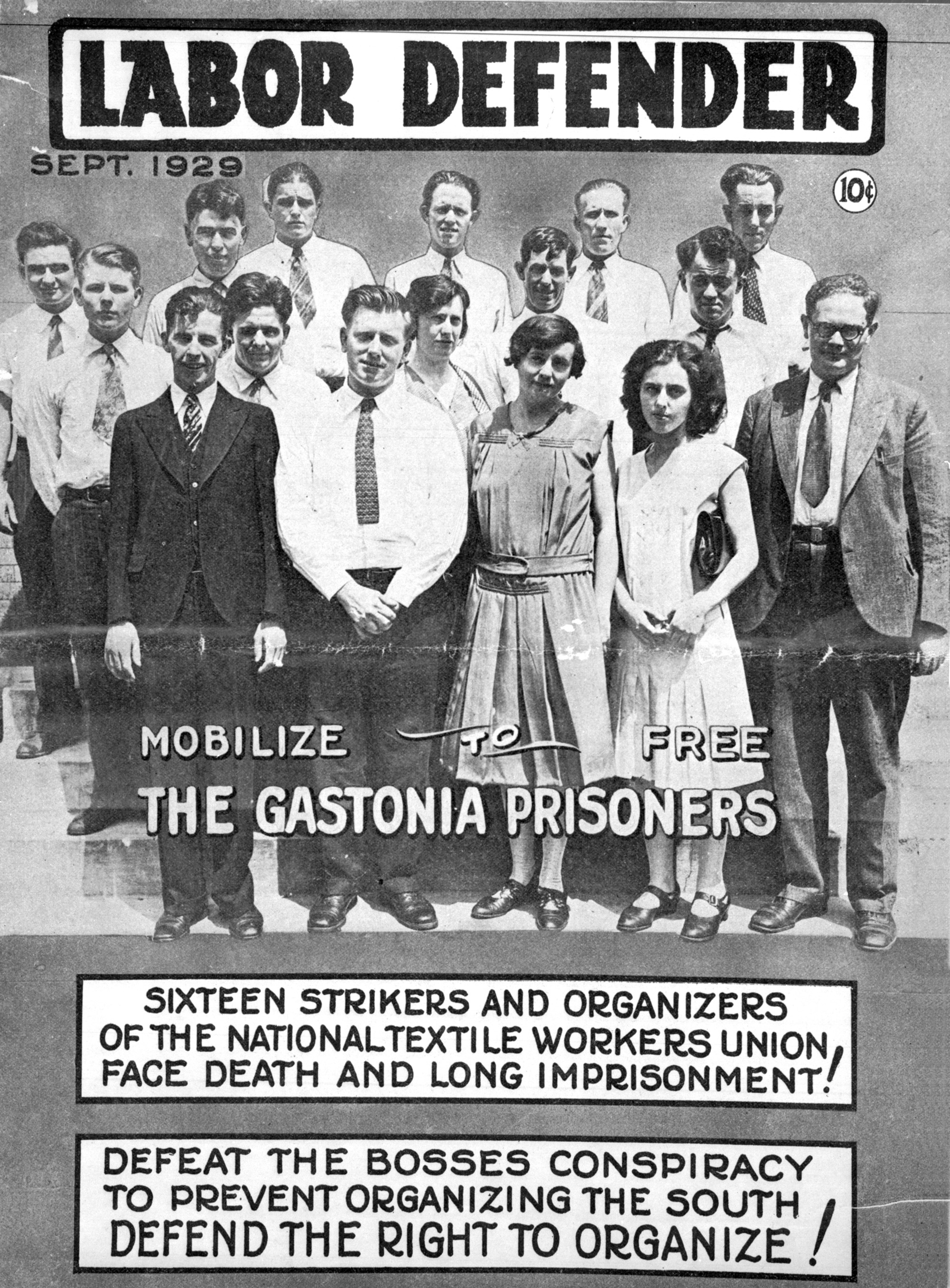 A poster calling for the release of those imprisoned after the Loray Mill Strike of 1929. 