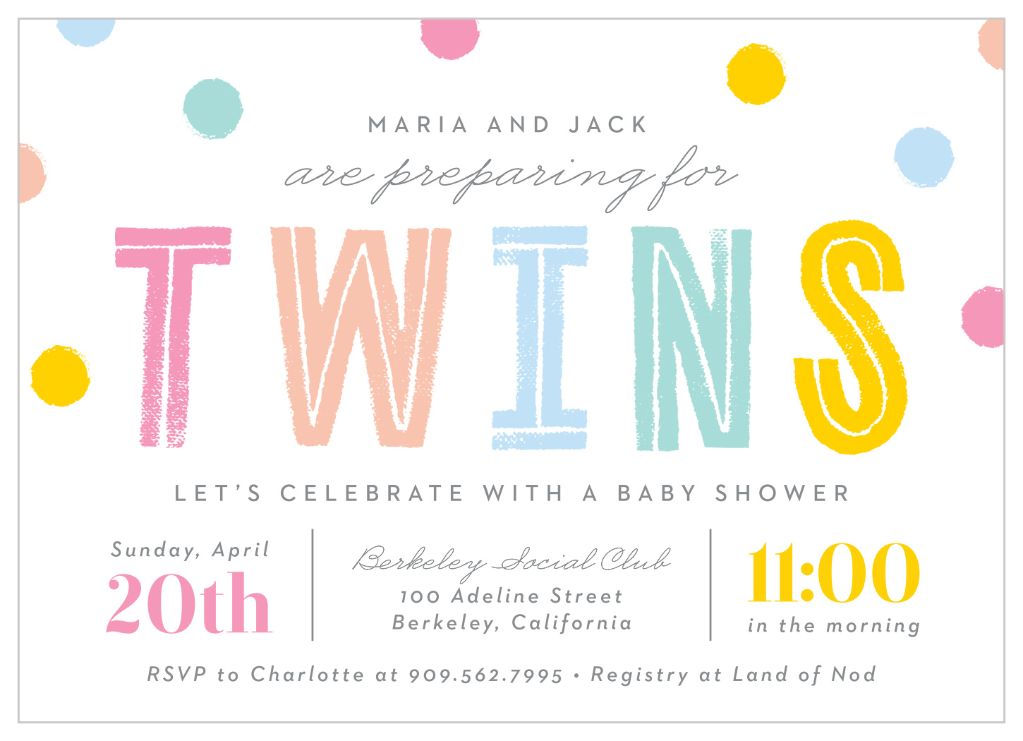 confetti twins baby shower invitation