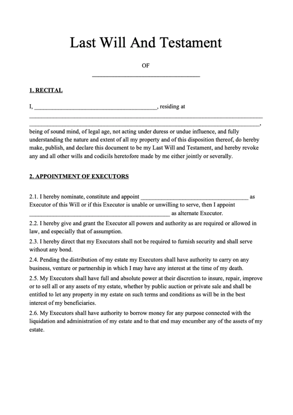 Last Will and Testament Form | Free Last Will Template