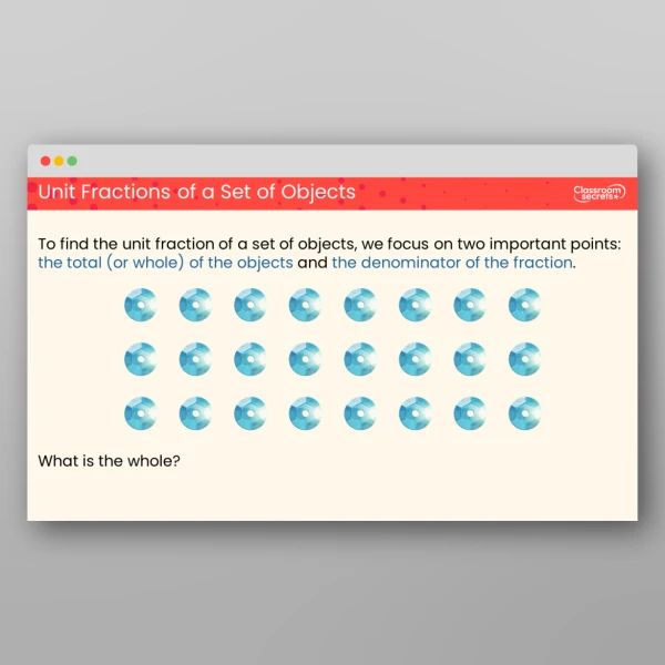 An image of the Unit Fractions of a Set of Objects Teaching PPT Resource