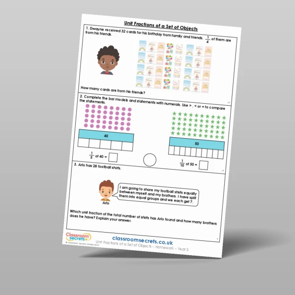 An image of the Unit Fractions of a Set of Objects Homework Resource