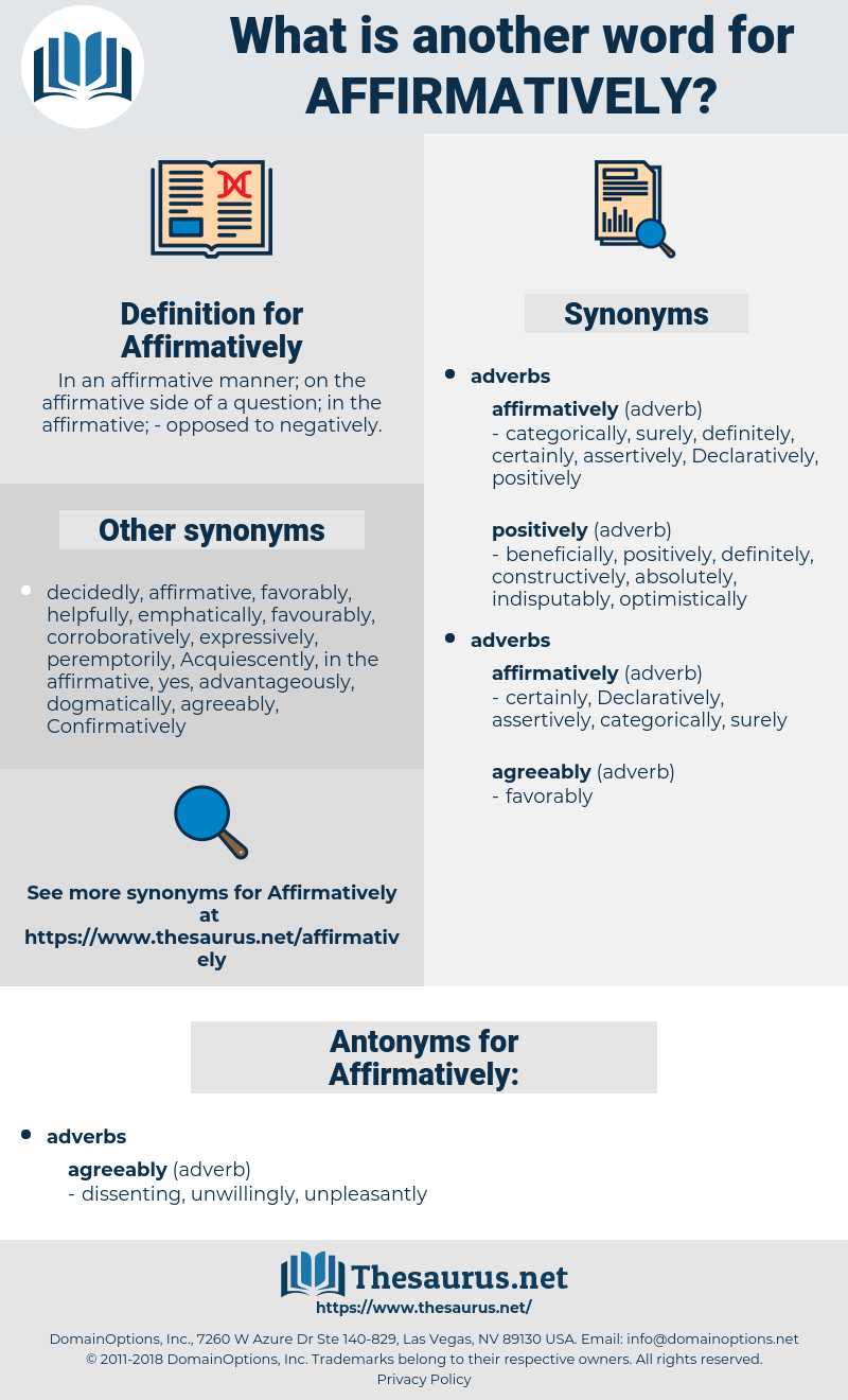 Affirmatively, synonym Affirmatively, another word for Affirmatively, words like Affirmatively, thesaurus Affirmatively