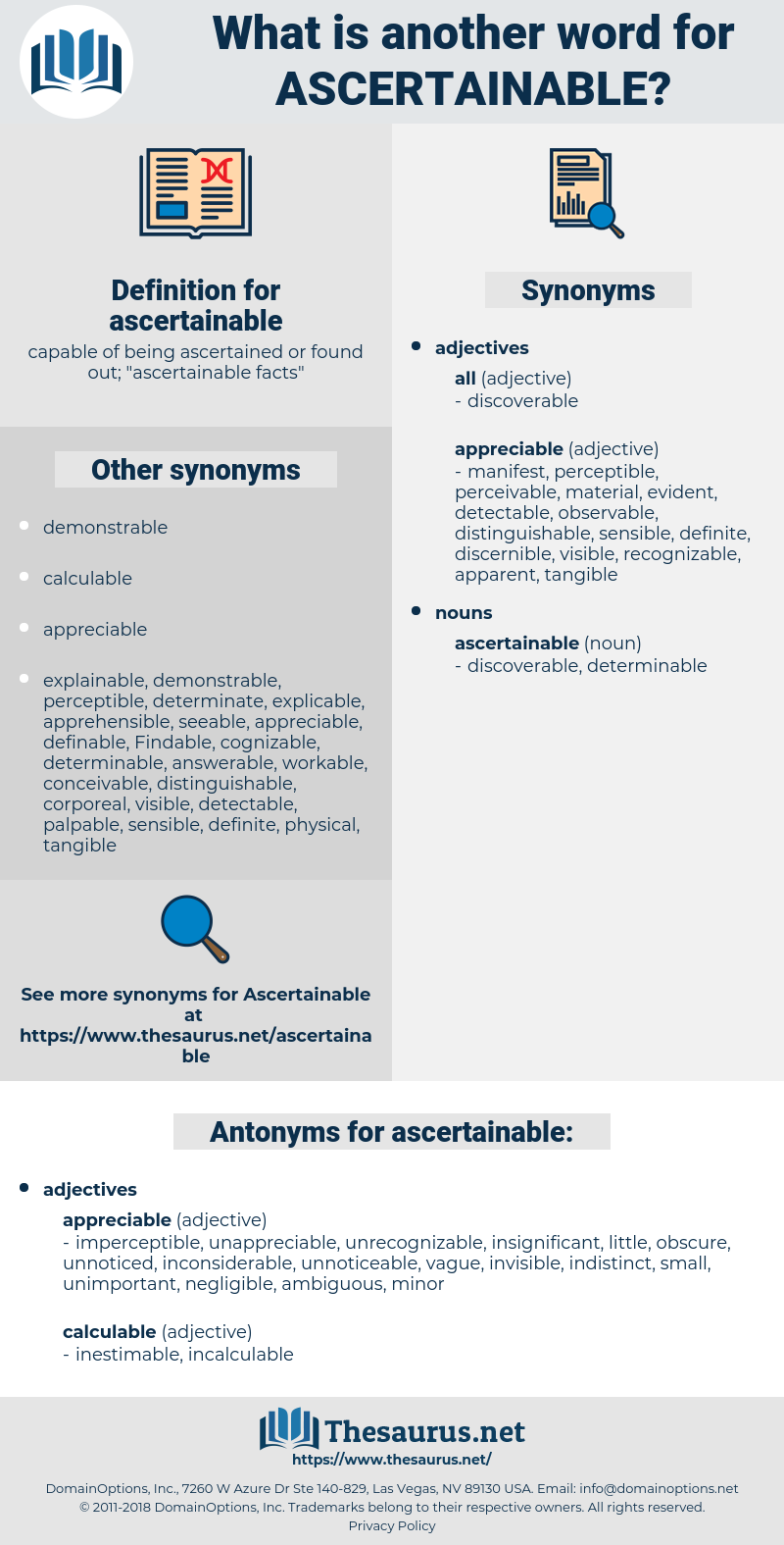 ascertainable, synonym ascertainable, another word for ascertainable, words like ascertainable, thesaurus ascertainable