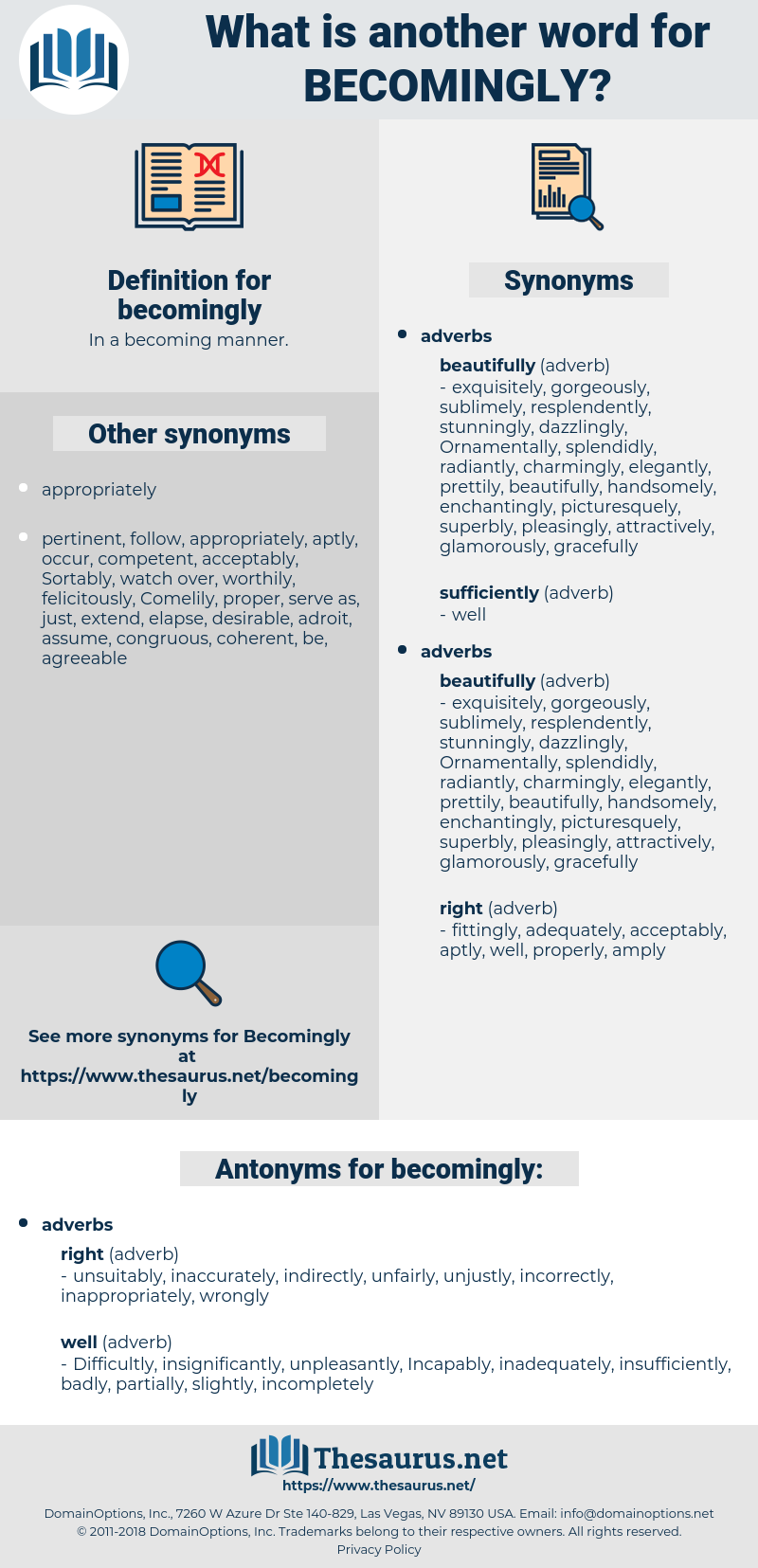 becomingly, synonym becomingly, another word for becomingly, words like becomingly, thesaurus becomingly