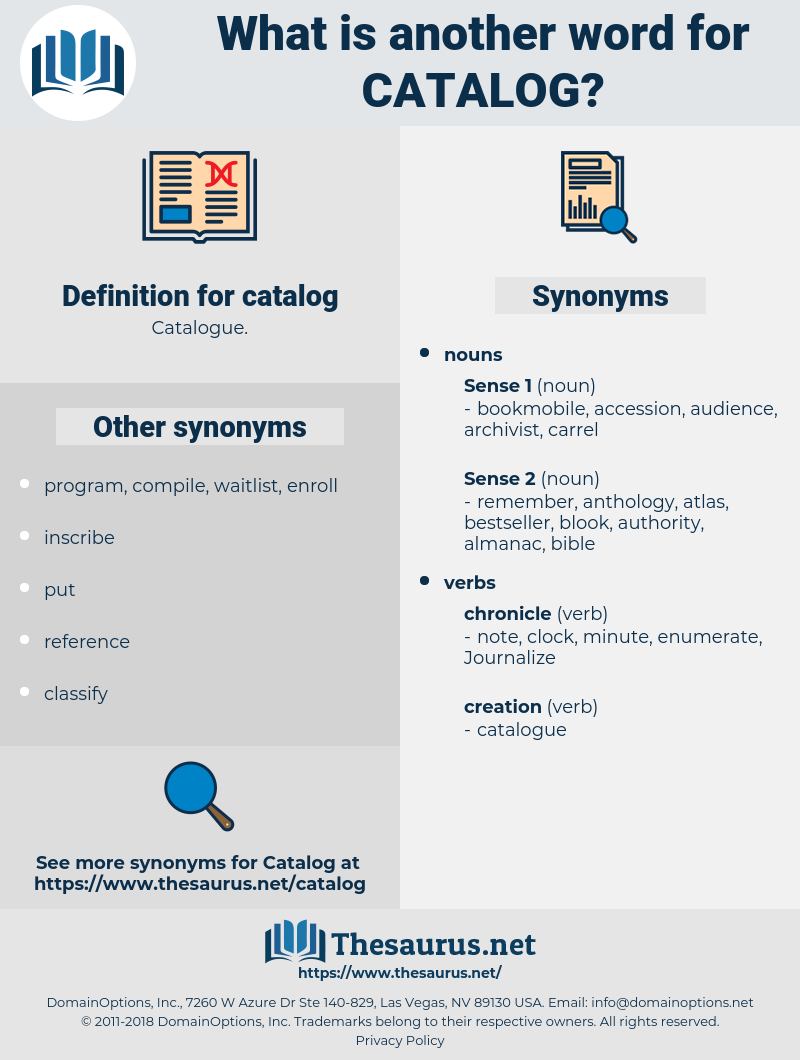 catalog, synonym catalog, another word for catalog, words like catalog, thesaurus catalog