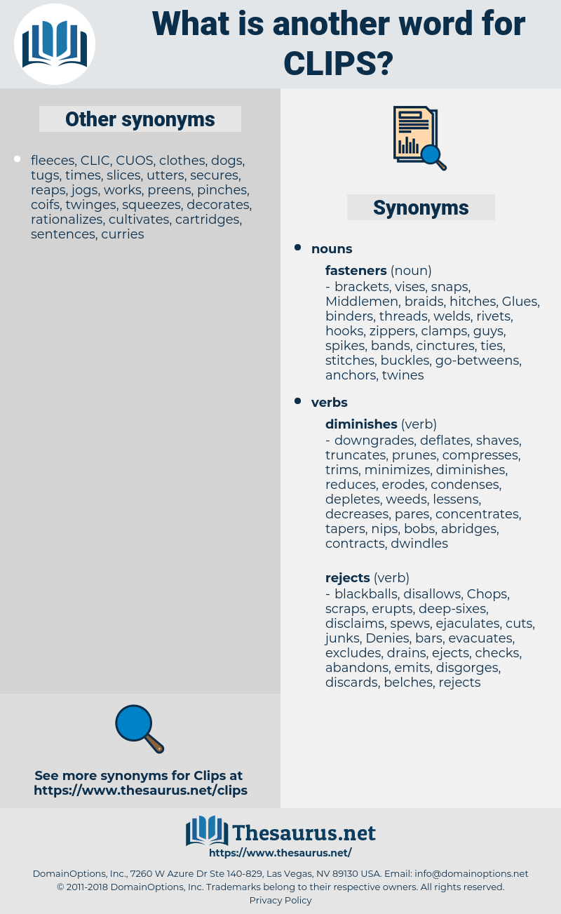 Clips, synonym Clips, another word for Clips, words like Clips, thesaurus Clips