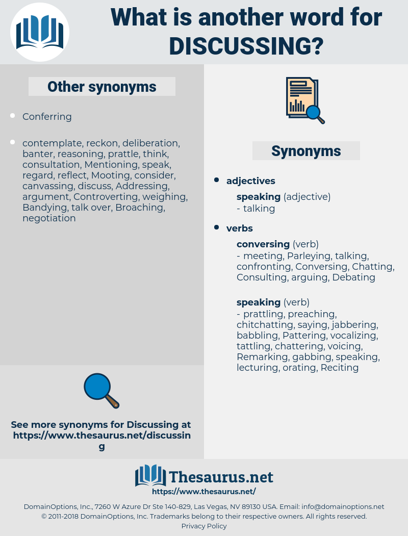 Discussing, synonym Discussing, another word for Discussing, words like Discussing, thesaurus Discussing