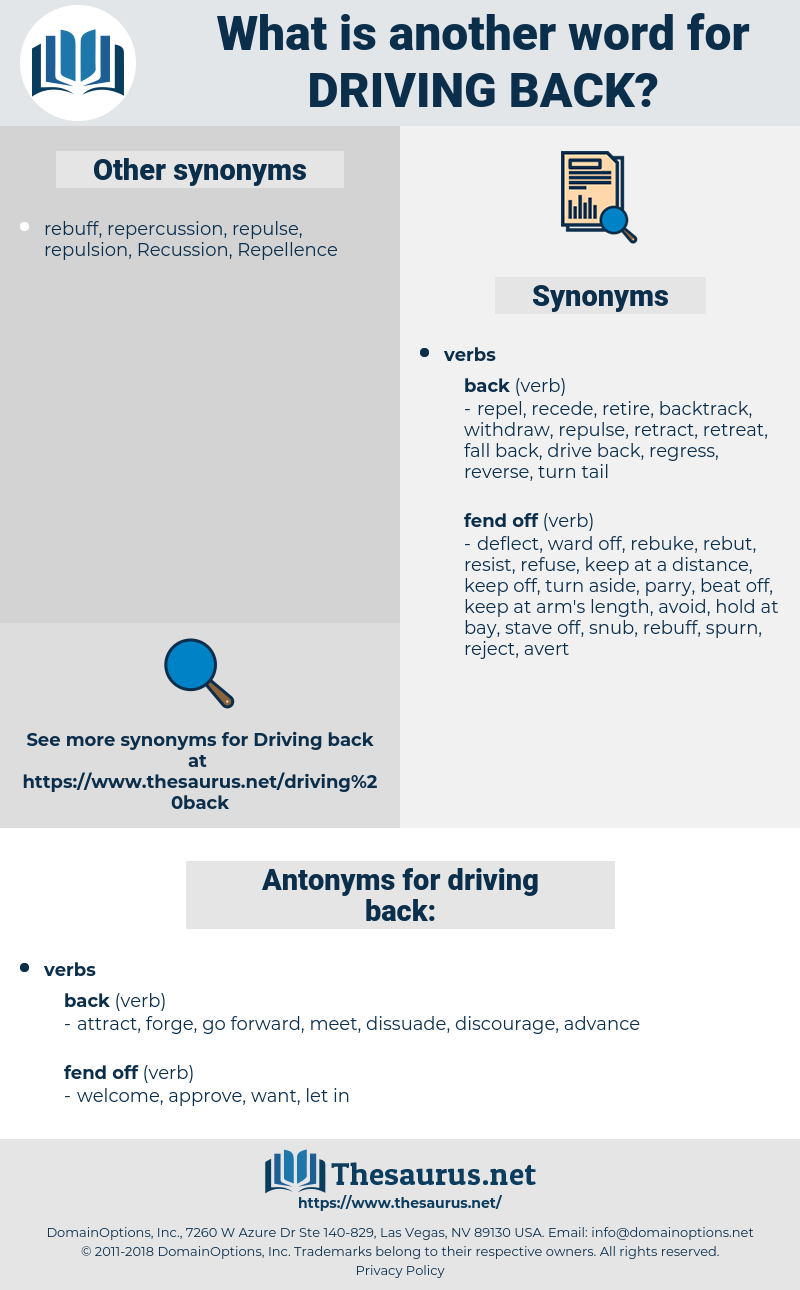 driving back, synonym driving back, another word for driving back, words like driving back, thesaurus driving back