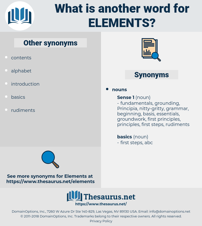 elements, synonym elements, another word for elements, words like elements, thesaurus elements