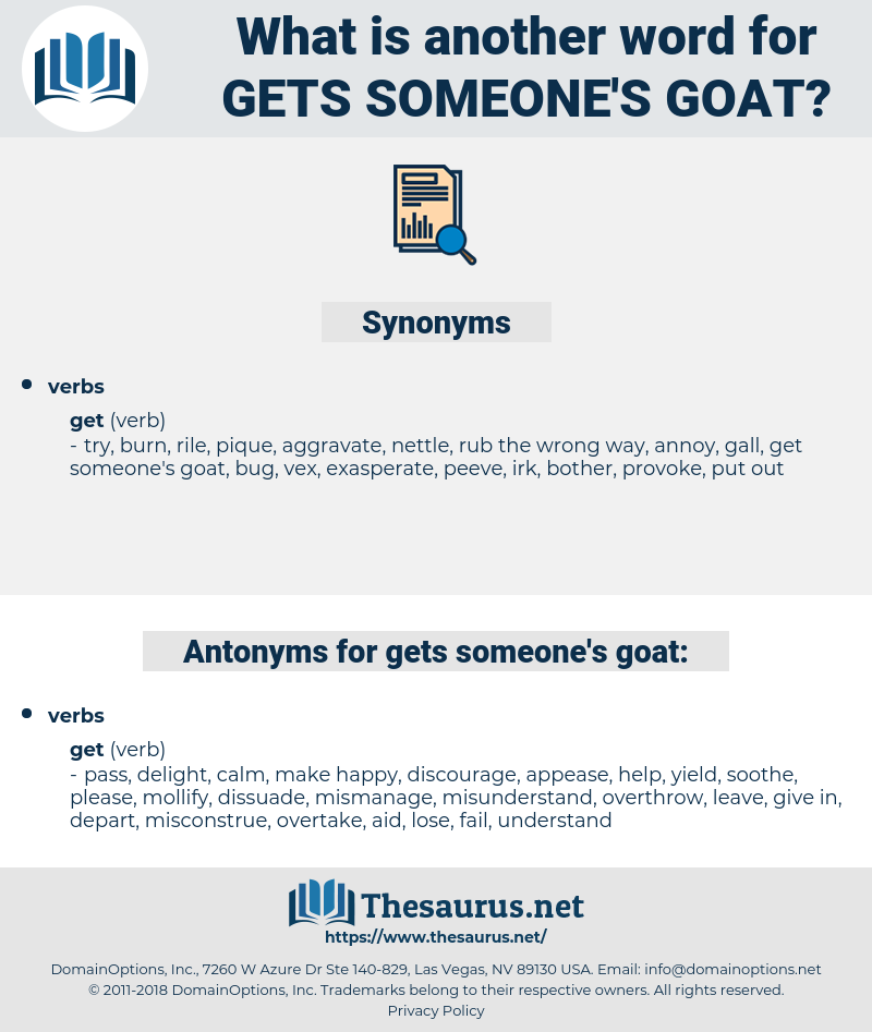 gets someone's goat, synonym gets someone's goat, another word for gets someone's goat, words like gets someone's goat, thesaurus gets someone's goat