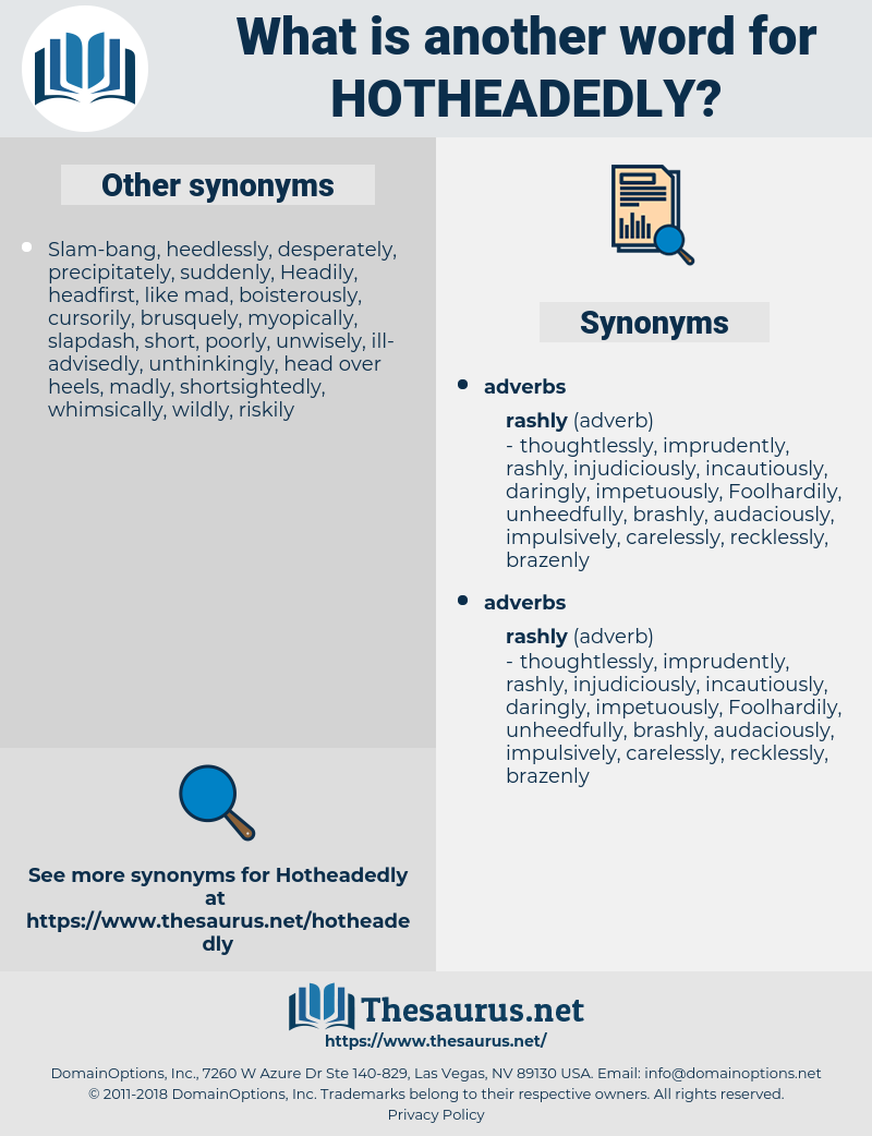 hotheadedly, synonym hotheadedly, another word for hotheadedly, words like hotheadedly, thesaurus hotheadedly