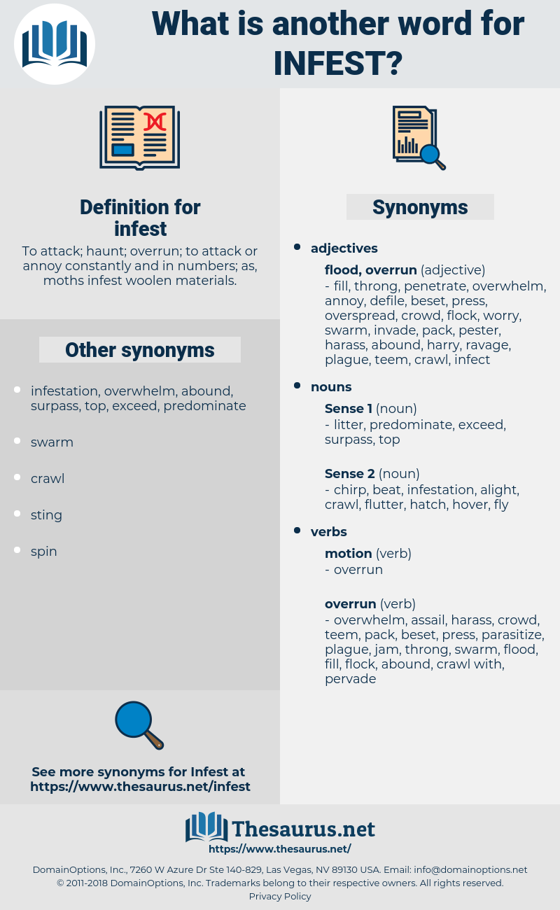 infest, synonym infest, another word for infest, words like infest, thesaurus infest