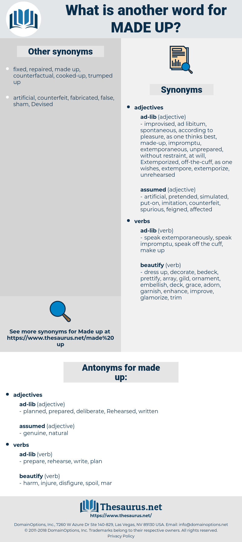 made-up, synonym made-up, another word for made-up, words like made-up, thesaurus made-up