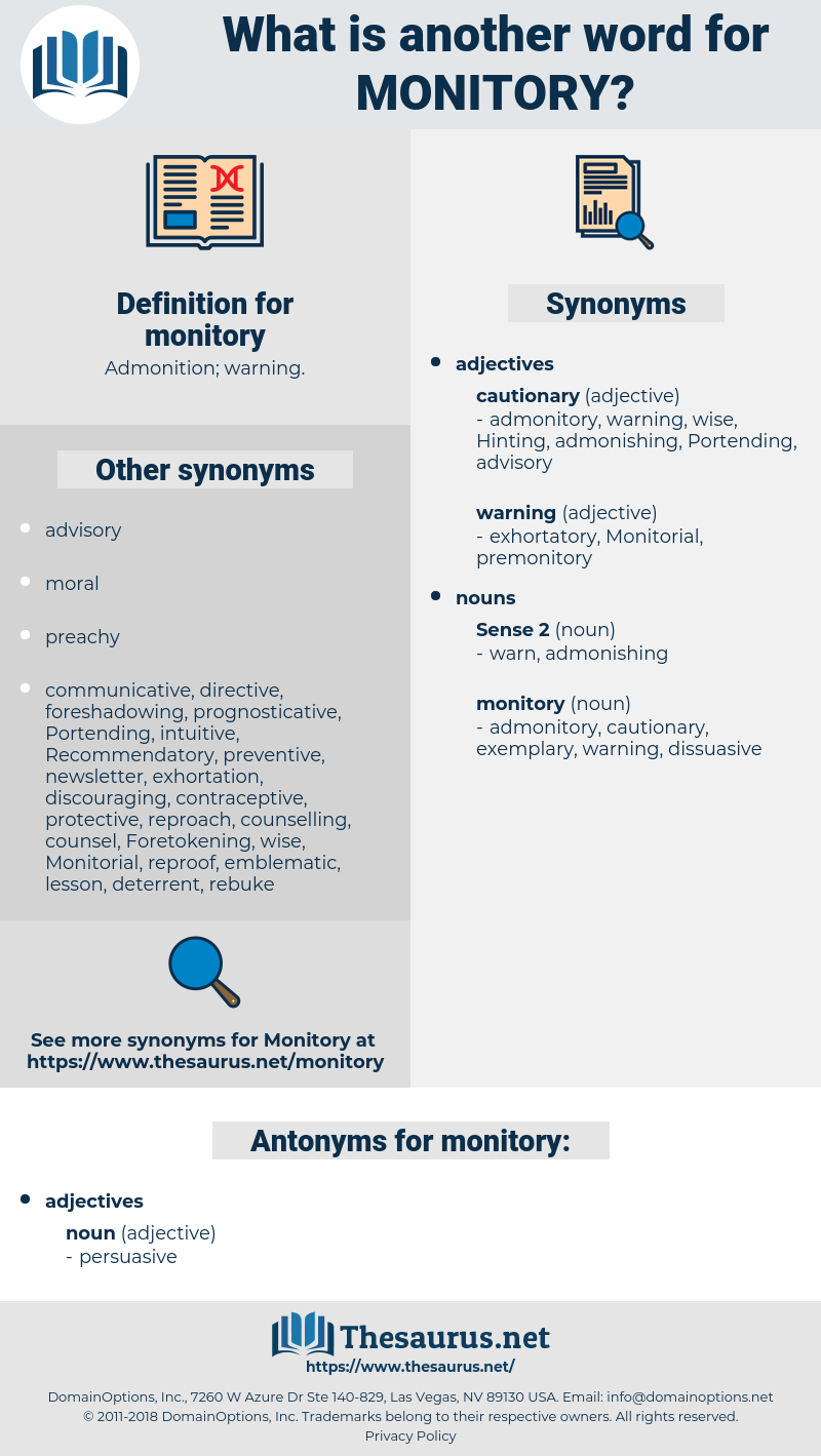 monitory, synonym monitory, another word for monitory, words like monitory, thesaurus monitory