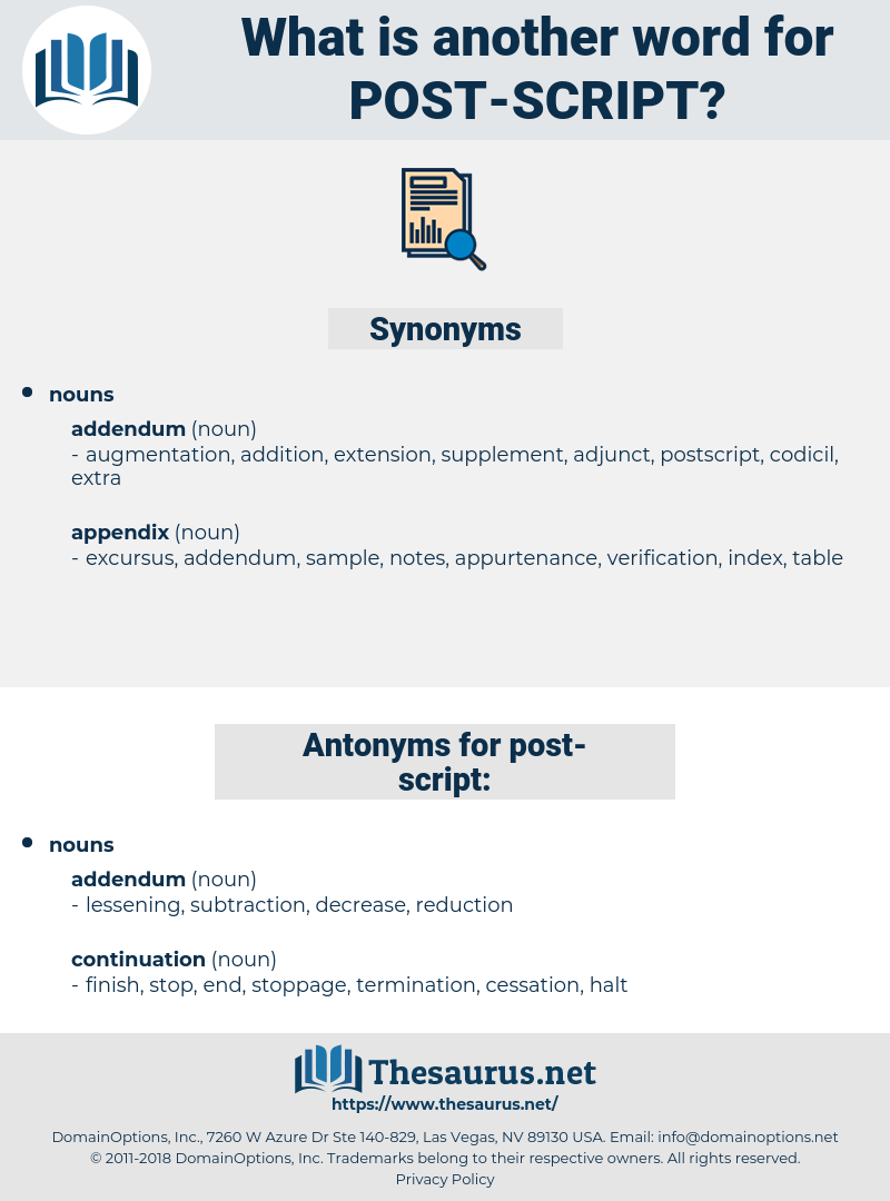 post script, synonym post script, another word for post script, words like post script, thesaurus post script