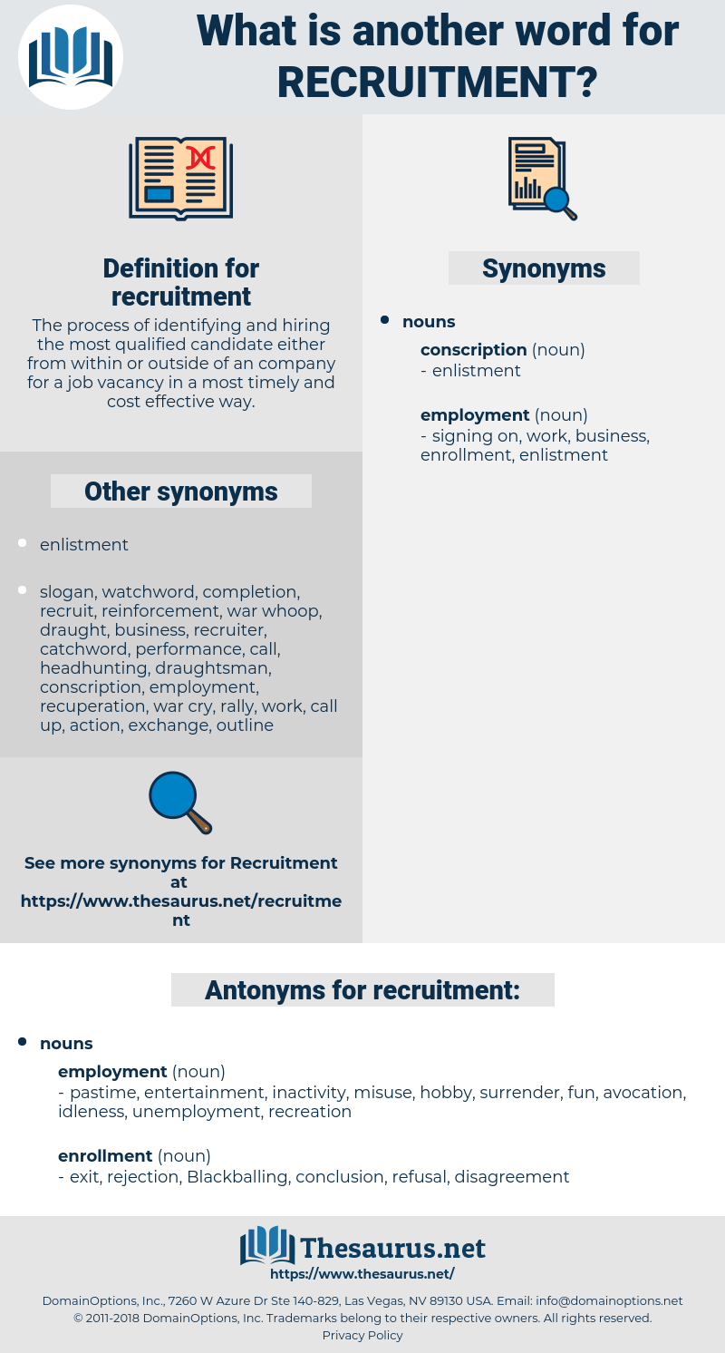 recruitment, synonym recruitment, another word for recruitment, words like recruitment, thesaurus recruitment