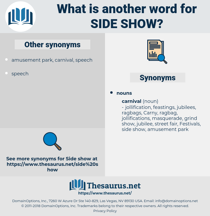 side show, synonym side show, another word for side show, words like side show, thesaurus side show