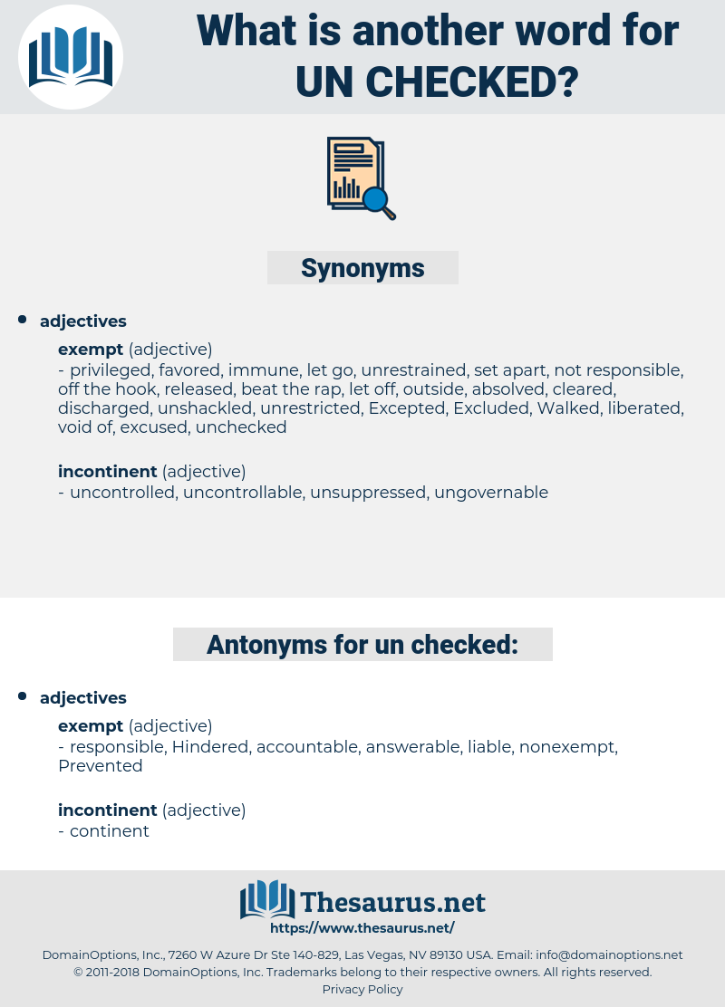 un-checked, synonym un-checked, another word for un-checked, words like un-checked, thesaurus un-checked