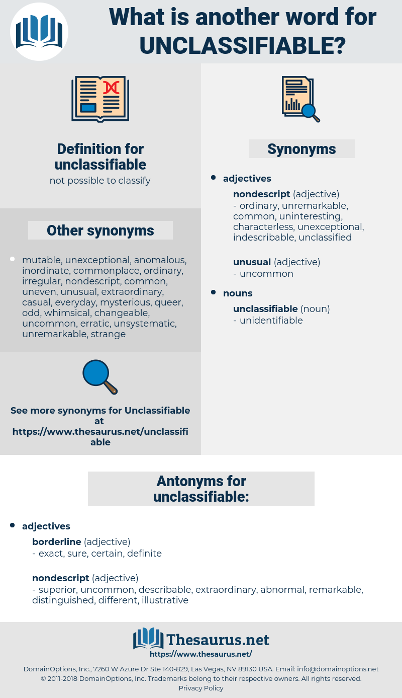 unclassifiable, synonym unclassifiable, another word for unclassifiable, words like unclassifiable, thesaurus unclassifiable