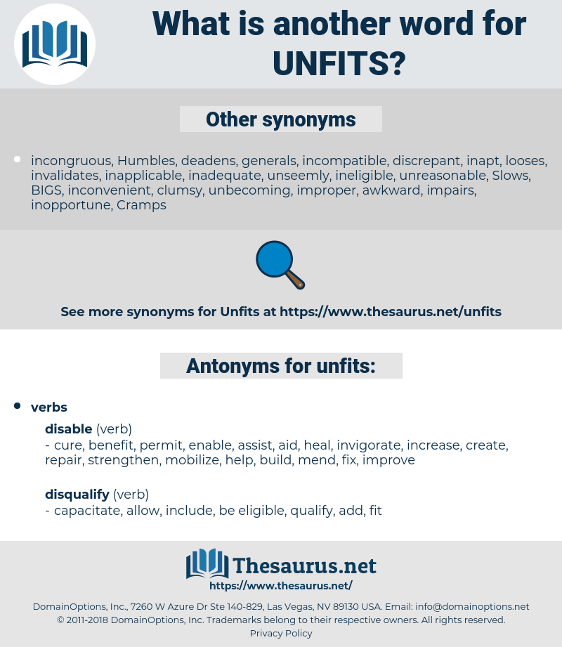 unfits, synonym unfits, another word for unfits, words like unfits, thesaurus unfits