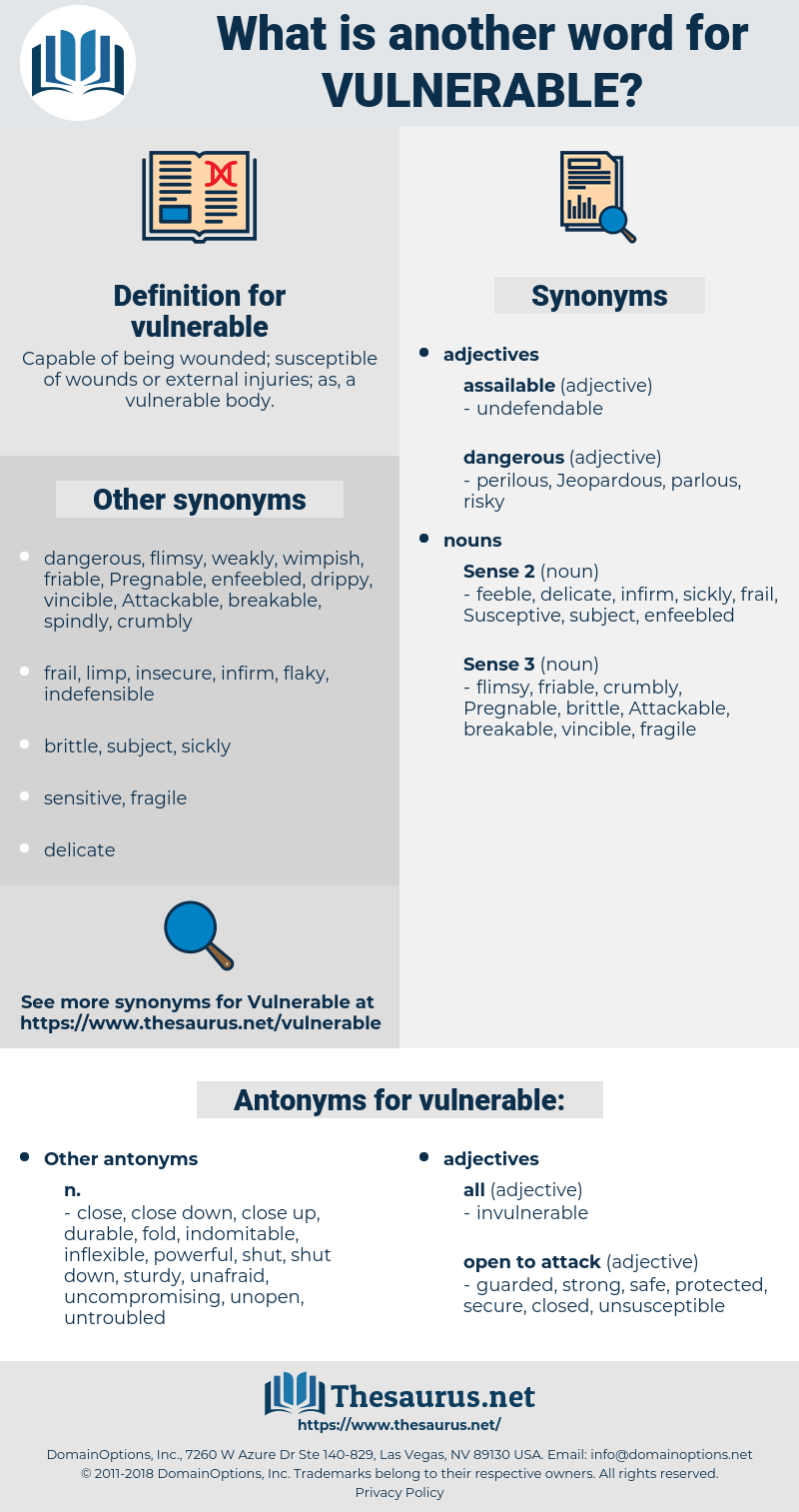 vulnerable, synonym vulnerable, another word for vulnerable, words like vulnerable, thesaurus vulnerable