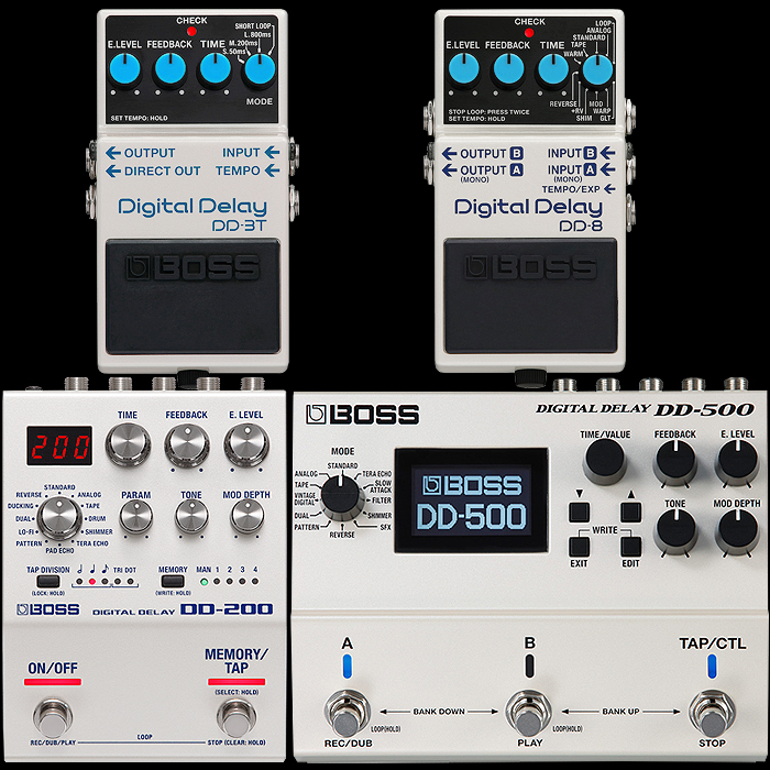 Boss Completes Digital Delay Range Revamp with New and Improved DD-3T and DD-8 Compact Delay Stompboxes