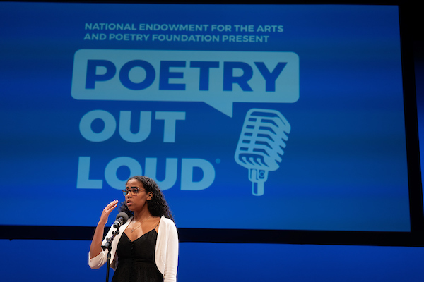 Yohanna Endashaw, a junior at Niles West High School, performs at the annual Poetry Out Loud competition.