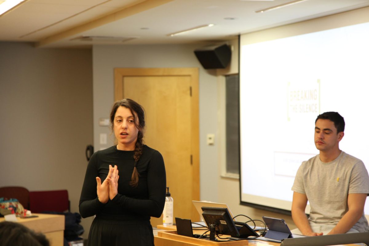 Breaking the Silence Jewish Diaspora Coordinator Luiz Aberbuj and Education Director Tal Sagi spoke about their experiences serving in the Israel Defense Forces Tuesday evening.