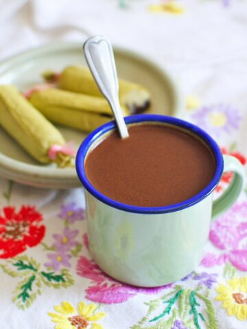 hot chocolate (sikwate) in a mug.