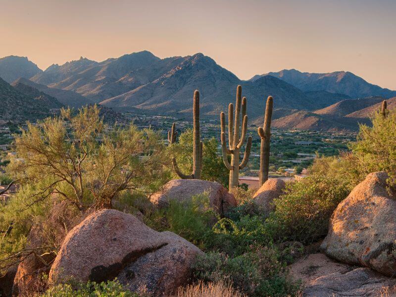 view of sunset over pinnacle peak scottsdale az