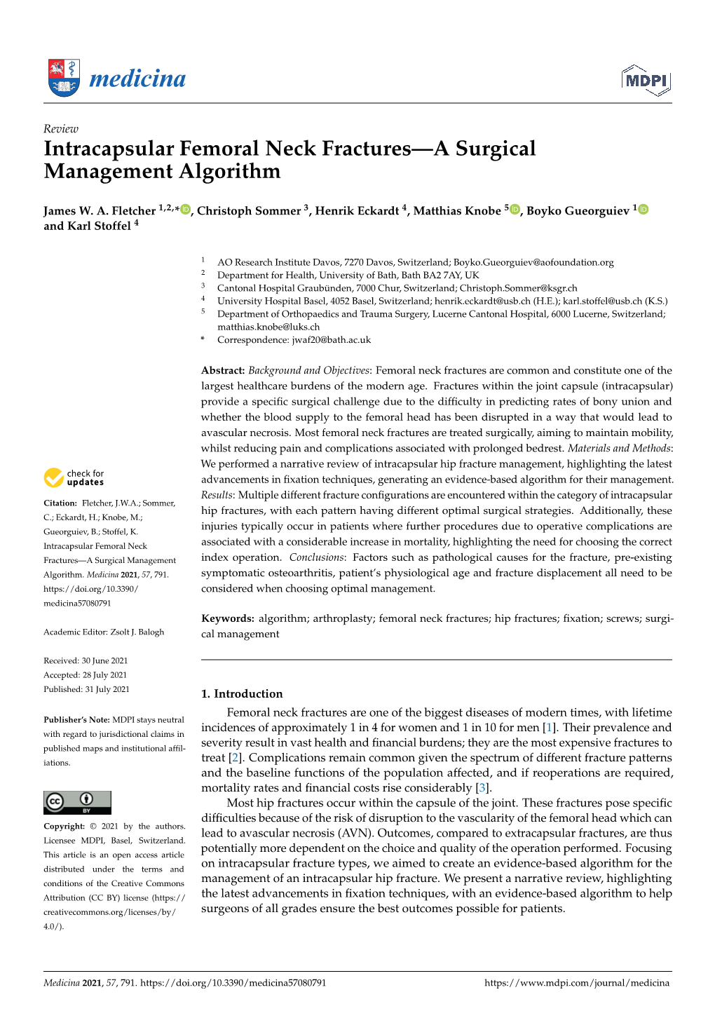 Intracapsular Femoral Neck Fractures—A Surgical Management Algorithm ...