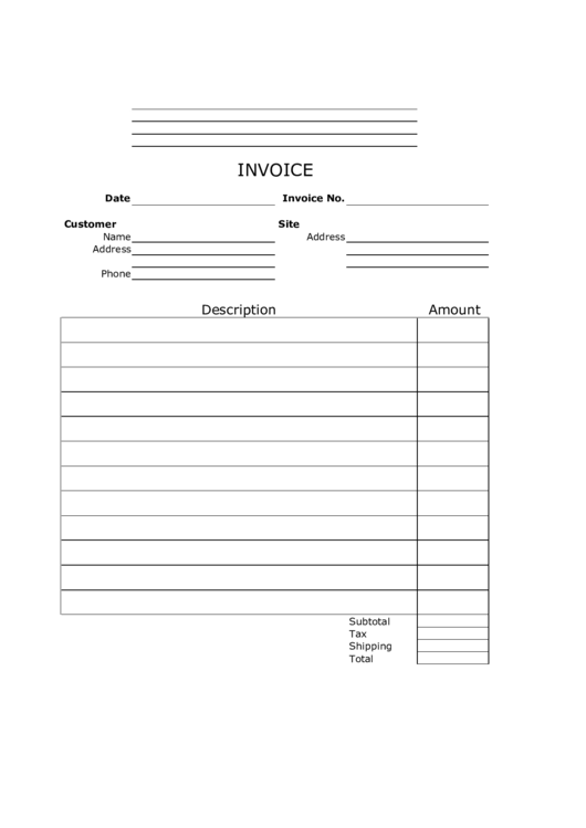 Invoice Template - Lined, Vertical printable pdf download