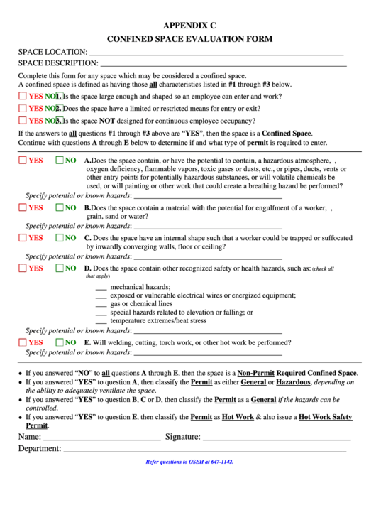 Confined Space Evaluation Form Printable Pdf Download - Gambaran