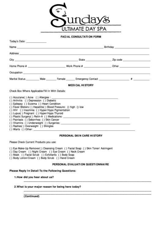 Printable Facial Client Consultation Form Pdf - Printable Forms Free Online