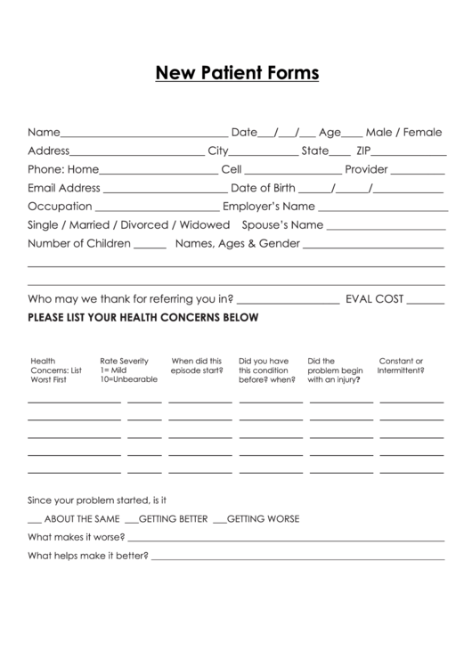 New Patient Forms Printable - Printable Forms Free Online