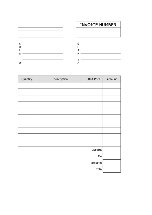 Invoice Template - Portrait, Lined printable pdf download