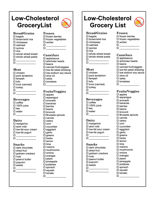 Printable Low Cholesterol Food List Pdf