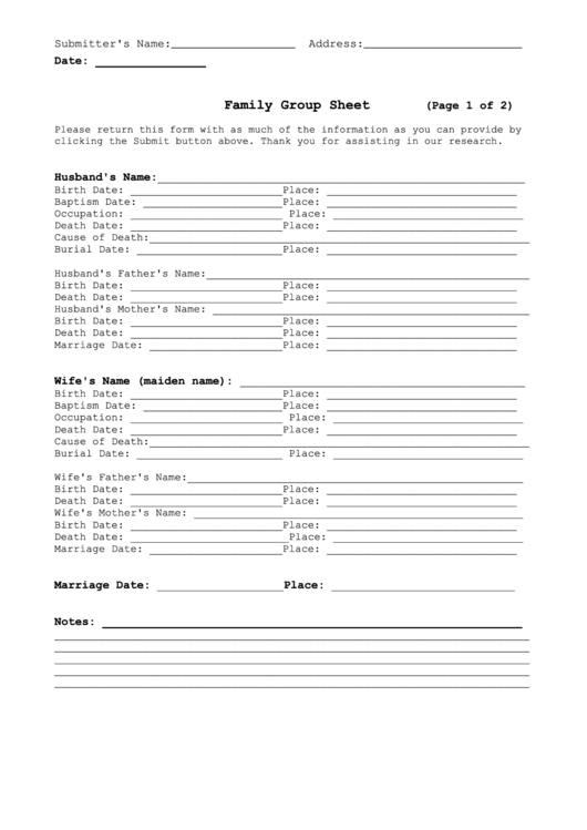 Family Group Sheet Template Word