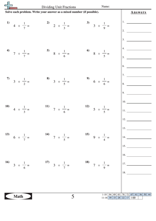 Dividing Unit Fractions printable pdf download