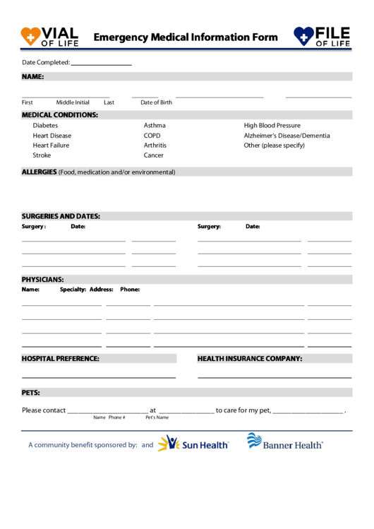 Fillable Emergency Medical Information Form Printable Pdf Download ...