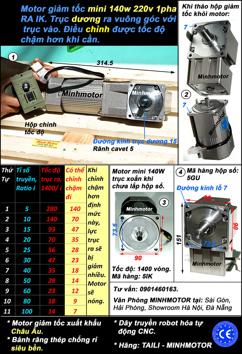 hộp số vuông góc RH 140w cốt dương