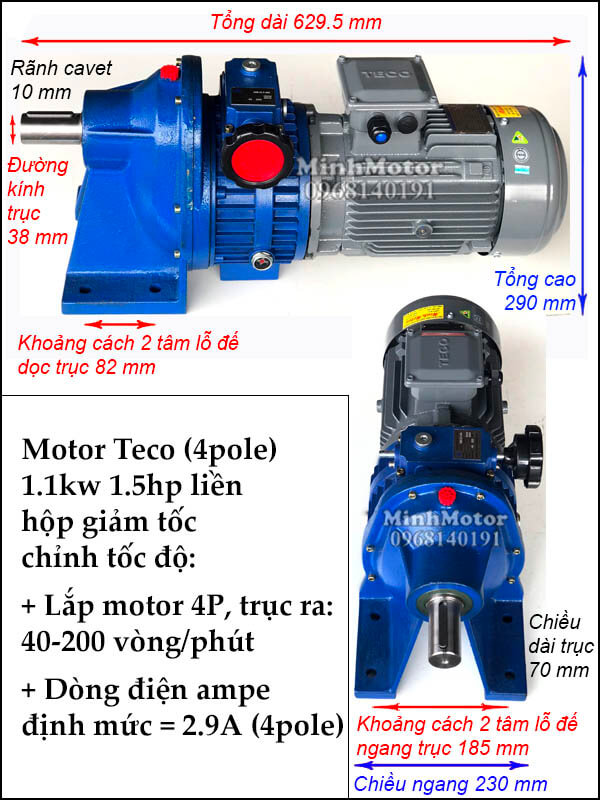 Thông số kỹ thuật motor điều tốc teco 1.1Kw 1.5Hp