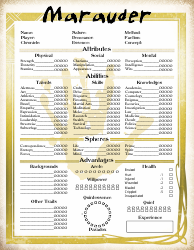 Document preview: Mage the Ascension Marauder Character Sheet