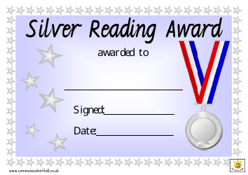 Document preview: Silver Reading Award Certificate Template