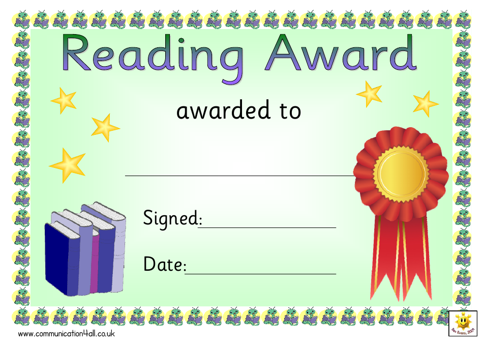 Red Ribbon Reading Award Certificate Template Preview